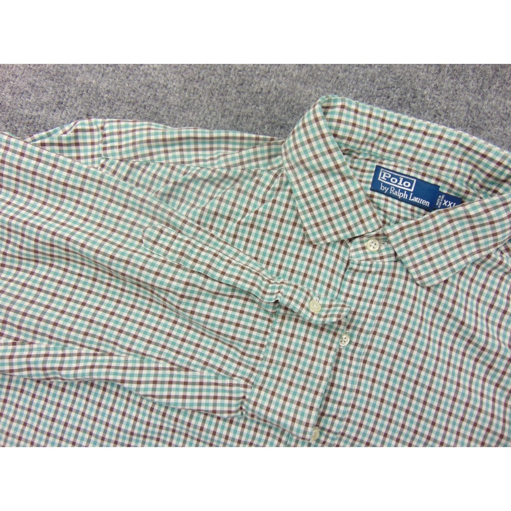 Polo Ralph Lauren Shirt Mens‎ 2XL Button Down Green Brown Check Plaid Preppy VTG